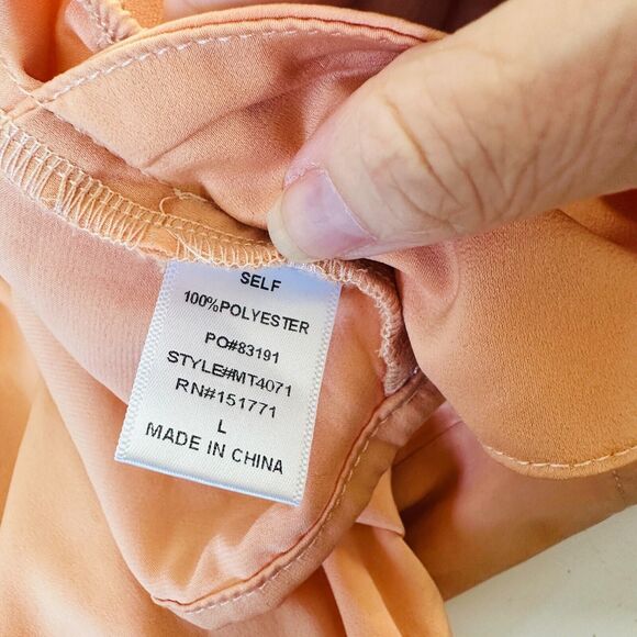 Le Lis Peach Puffed Short Sleeve Front Tie Elastic Neck Sleeve Crop Top L - Picture 11 of 15